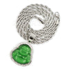 Stainless Steel Silver Smiling Chubby Buddha Pendant 4mm w/ Rope Chain (Green Jade) - Raonhazae