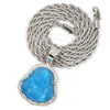 Stainless Steel Silver Smiling Chubby Buddha Pendant 4mm w/ Rope Chain (Blue Jade) - Raonhazae