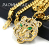 316L Solid Stainless Steel Hip Hop Drake Green Tiger Pendant w/ 5mm Miami Cuban Chain - Raonhazae