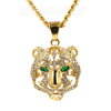 316L Solid Stainless Steel Hip Hop Drake Green Tiger Pendant w/ 5mm Miami Cuban Chain - Raonhazae