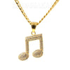 316L Solid Stainless Steel Hip Hop Musical Note Pendant w/ 5mm Miami Cuban Chain - Raonhazae