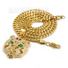 316L Solid Stainless Steel Hip Hop Drake Green Tiger Pendant w/ 5mm Miami Cuban Chain - Raonhazae