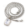 Solid Stainless Steel Hip Hop Silver Tesseract Pendant w/ 5mm Miami Cuban Chain - Raonhazae