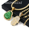 Iced Gold / Silver Buddha Pendant w/ 5mm Franco Chain / Hands of Hamsa w/ 4mm Rope Chain Set - Raonhazae