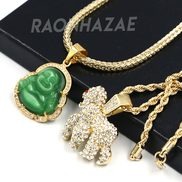 Iced Buddha Pendant w/5mm Franco Chain / GORILLA Pendent w 4mm Rope Chain Set - Raonhazae