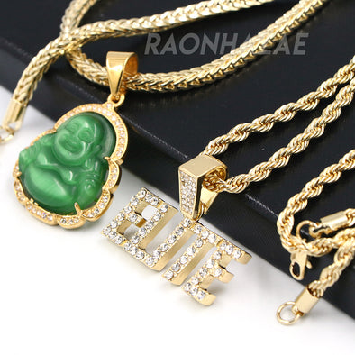 Iced Gold / Silver Buddha Pendant w/ 5mm Franco Chain / ELITE Pendant w/ 4mm Rope Chain Set - Raonhazae