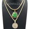 Iced Buddha Pendant w/5mm Franco Chain / MEDALLION ALLAH Pendant w/ 4mm Rope Chain Set G - Raonhazae