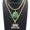 Iced Gold / Silver Buddha Pendant w/ 5mm Franco Chain / HUSTLER Pendant w/ 4mm Rope Chain Set - Raonhazae