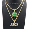 Iced Gold / Silver Buddha Pendant w/ 5mm Franco Chain / JUICE Pendant w/ 4mm Rope Chain Set - Raonhazae