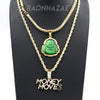 Iced Gold / Silver Buddha Pendant w/ 5mm Franco Chain / MONEY MOVES Pendant w/ 4mm Rope Chain Set - Raonhazae