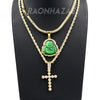 Iced Buddha Pendant w/ 5mm Franco Chain / CROSS Pendent w 4mm Rope Chain Set - Raonhazae