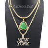 Iced Buddha Pendant w/ 5mm Franco Chain / NEW YORK Pendant w/ 4mm Rope Chain Set G - Raonhazae