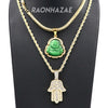 Iced Gold / Silver Buddha Pendant w/ 5mm Franco Chain / Hands of Hamsa w/ 4mm Rope Chain Set - Raonhazae