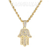 Iced Gold / Silver Buddha Pendant w/ 5mm Franco Chain / Hands of Hamsa w/ 4mm Rope Chain Set - Raonhazae