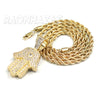Iced Gold / Silver Buddha Pendant w/ 5mm Franco Chain / Hands of Hamsa w/ 4mm Rope Chain Set - Raonhazae