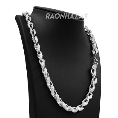 Hip Hop Fully Iced Mens 10mm Heavy Rope Chain (Multiple Sizes 9"-36") Silver - Raonhazae