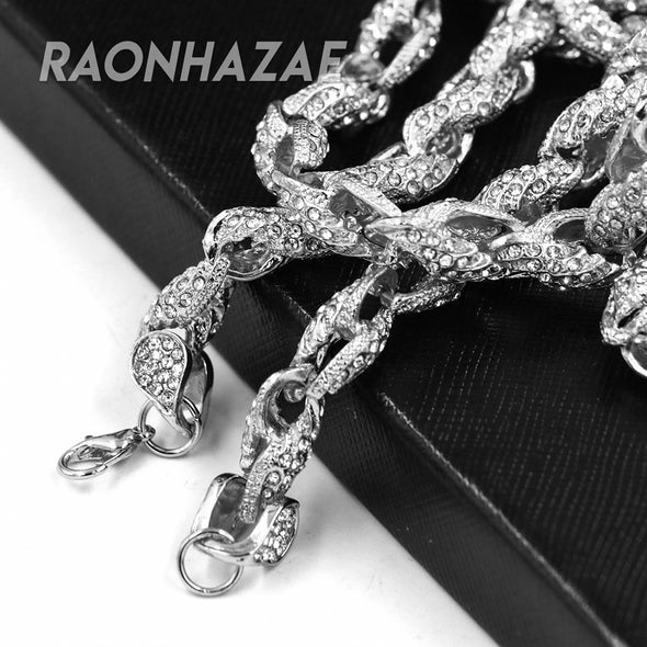 Hip Hop Fully Iced Mens 10mm Heavy Rope Chain (Multiple Sizes 9"-36") Silver - Raonhazae