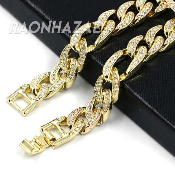 Hip Hop Fully Iced Mens 12mm Heavy Figaro Chain (Multiple Sizes 9"-36") - Raonhazae