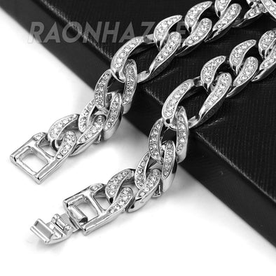 Hip Hop Fully Iced Mens 12mm Heavy Figaro Chain (Multiple Sizes 9"-36") Silver - Raonhazae