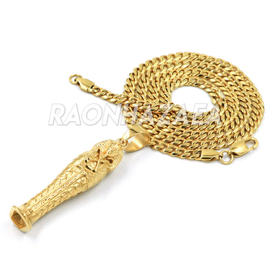 Hip Hop Stainless Steel Gold Eye of Horus on Pyramid Pendant W Cuban Chain - Raonhazae