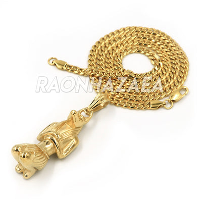 Hip Hop Stainless Steel Gold Egyptian RA Pendant W Cuban Chain - Raonhazae