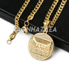 Hip Hop Iced Stainless Steel Gold Medallion Last Supper 3D Pendant W Cuban Chain - Raonhazae