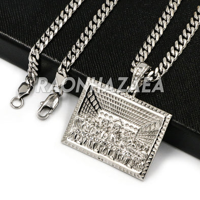 Hip Hop Iced Stainless Steel Silver Anchor Jesus Crucifix Pendant /W Cuban Chain - Raonhazae