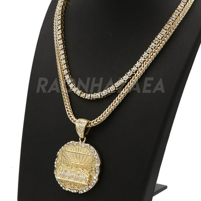 Hip Hop MEDALLION LAST SUPPER Exclusive Pendant W/ Franco & Tennis Choker Chain Set - Raonhazae