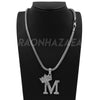 Hip Hop KING CROWN M INITIAL BUBBLE Exclusive Pendant W/ 18" Franco Chain & Tennis Choker Chain Set - Raonhazae