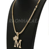 Hip Hop KING CROWN M INITIAL BUBBLE Exclusive Pendant W/ 18" Franco Chain & Tennis Choker Chain Set - Raonhazae