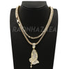 Hip Hop PRAYING HANDS Exclusive Pendant W/ 18" Franco Chain & Tennis Choker Chain Set - Raonhazae