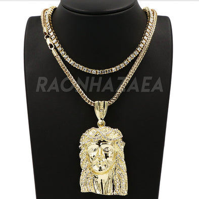 Hip Hop JESUS FACE Pendant W/ Franco Chain / Tennis Choker Chain - Raonhazae