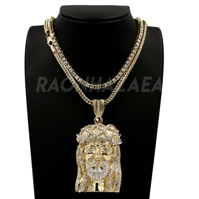 Hip Hop JESUS FACE Pendant W/ Franco Chain / Tennis Choker Chain - Raonhazae