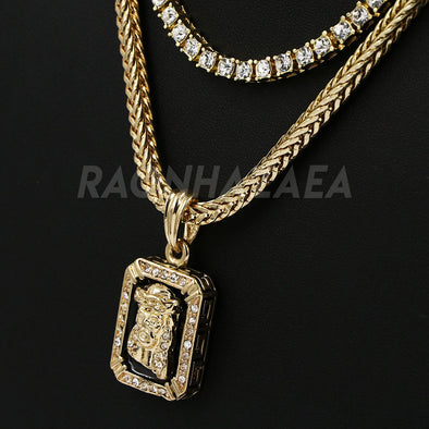 Hip Hop DARK JESUS FACE Exclusive Pendant W/ Franco & Tennis Choker Chain Set - Raonhazae