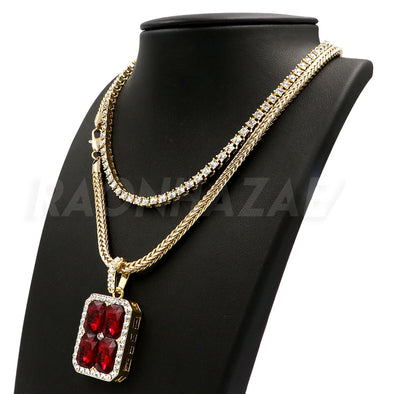 Hip Hop RED RUBY Pendant W/ Franco Chain / Tennis Choker Chain. - Raonhazae