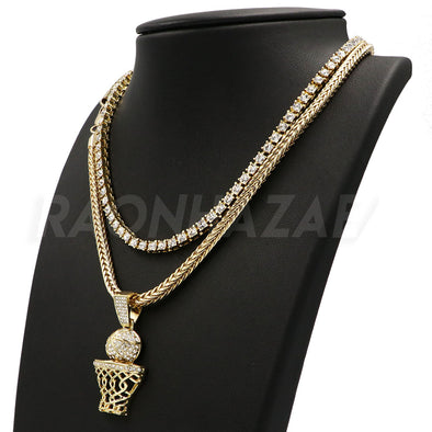 Hip Hop BASKETBALL HOOP Pendant W/ Franco Chain / Tennis Choker Chain. - Raonhazae