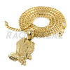 Solid Brass Gold Diamond Cut Eagle Pendant w/ 5mm 24" Concave Cuban Chain B01G - Raonhazae