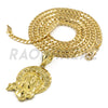 Solid Brass Gold Diamond Cut Jesus Face Halo Pendant Solid w/ 5mm 24" Concave Cuban Chain B08G - Raonhazae