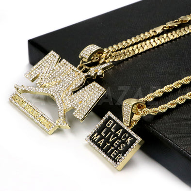 NBA NEVER BROKE AGAIN/ BLACK LIVES Pendant W/ Cuban & Rope Chain Set - Raonhazae