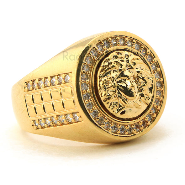 MEN'S HIP HOP LAB DIAMOND MEDUSA BRASS RING SIZE 8-12 BR002G - Raonhazae