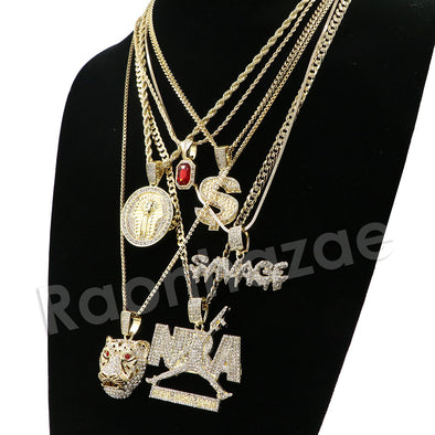 Hip NBA Drake Tiger Savage Dollar Red Ruby Pharaoh Pendant Necklace Set - Raonhazae