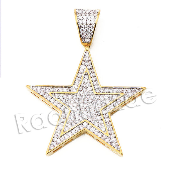 Lab diamond Micro Pave Gold PT Super Star Pendant w/ Miami Cuban Chain B24G - Raonhazae