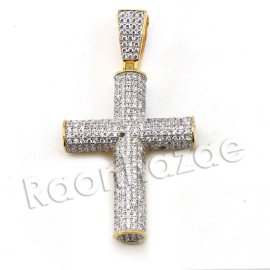 Lab diamond Micro Pave Gold PT Uzi Cross Pendant w/ Miami Cuban Chain B24G - Raonhazae