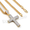 Lab diamond Micro Pave Gold PT Uzi Cross Pendant w/ Miami Cuban Chain B24G - Raonhazae