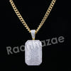 Lab diamond Micro Pave Gold PT Convex Dogtag Pendant w/ Miami Cuban Chain B24G - Raonhazae