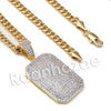 Lab diamond Micro Pave Gold PT Convex Dogtag Pendant w/ Miami Cuban Chain B24G - Raonhazae