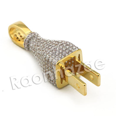 Lab diamond Micro Pave Gold PT Electric Plug Pendant w/ Miami Cuban Chain B24G - Raonhazae