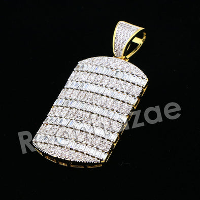 Lab diamond Micro Pave Gold PT Gambino Dogtag Pendant w/ Miami Cuban Chain B24G - Raonhazae