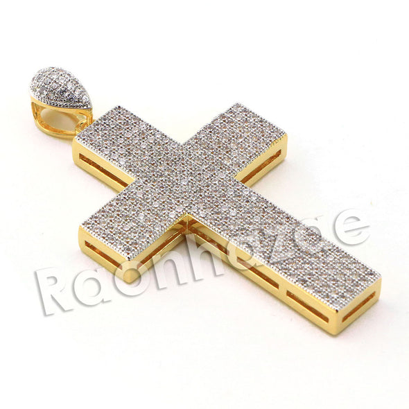 Lab diamond Micro Pave Gold PT Gambino Dogtag Pendant w/ Miami Cuban Chain B24G - Raonhazae