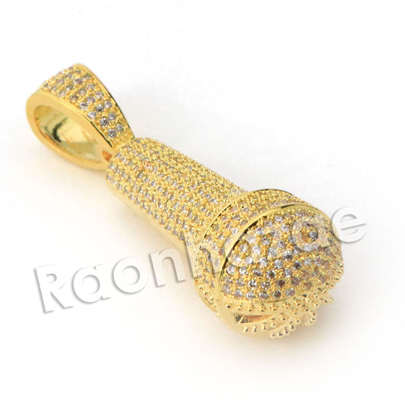 Lab diamond Micro Pave Gold PT MC Ren Mic Pendant w/ Miami Cuban Chain B24G - Raonhazae